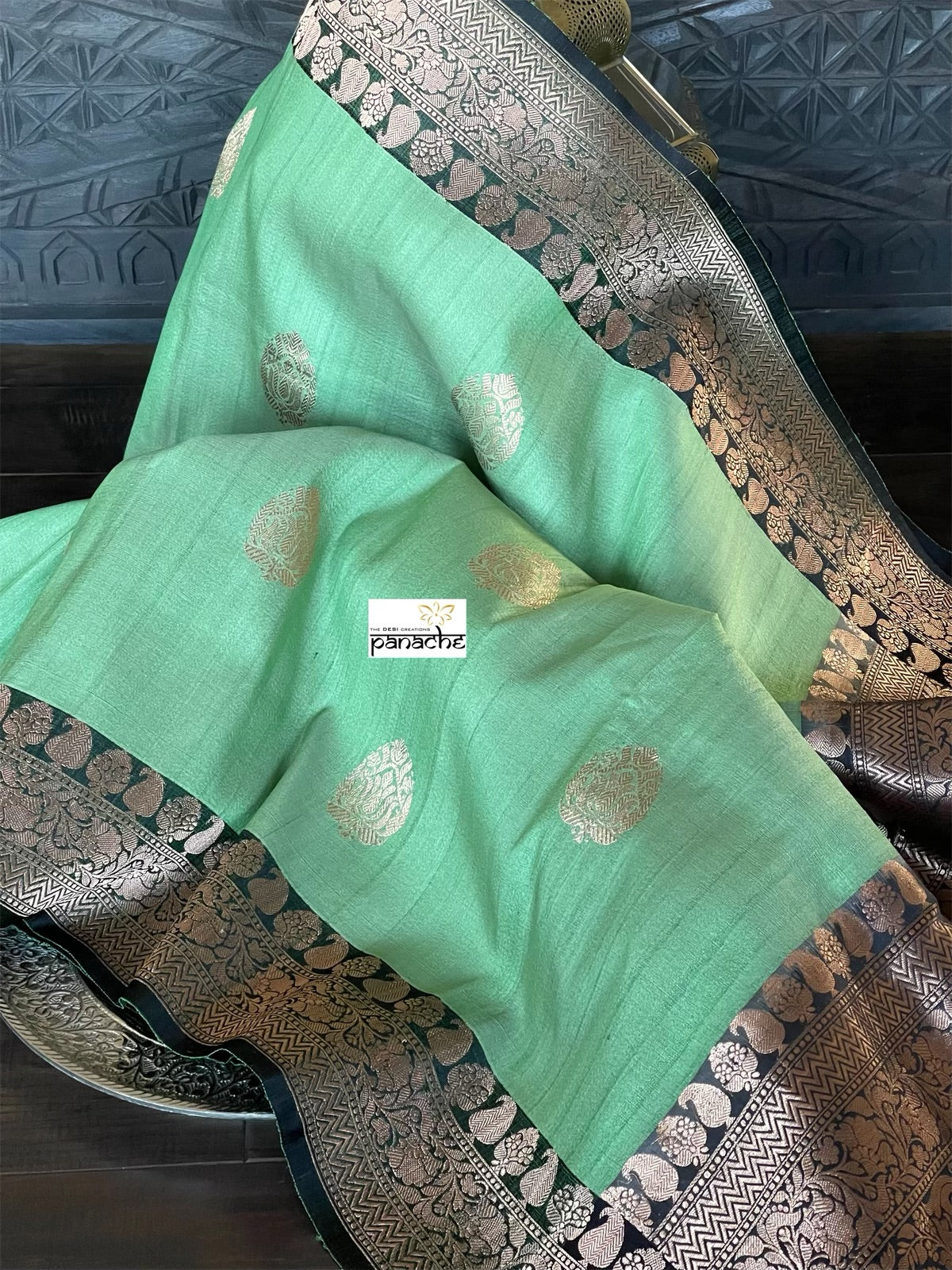 Tussar Silk Banarasi - Green Black