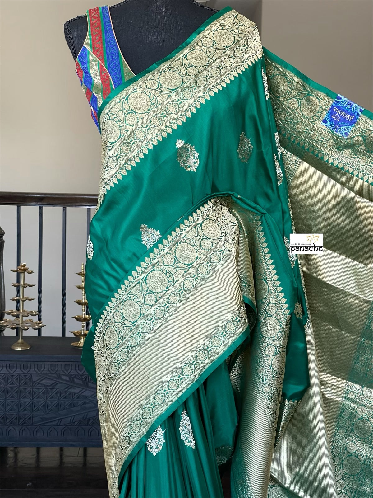 Pure Katan Silk Banarasi - Green Antique Zari