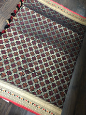 Katan Silk Banarasi - Black Bandhej Paithani Woven