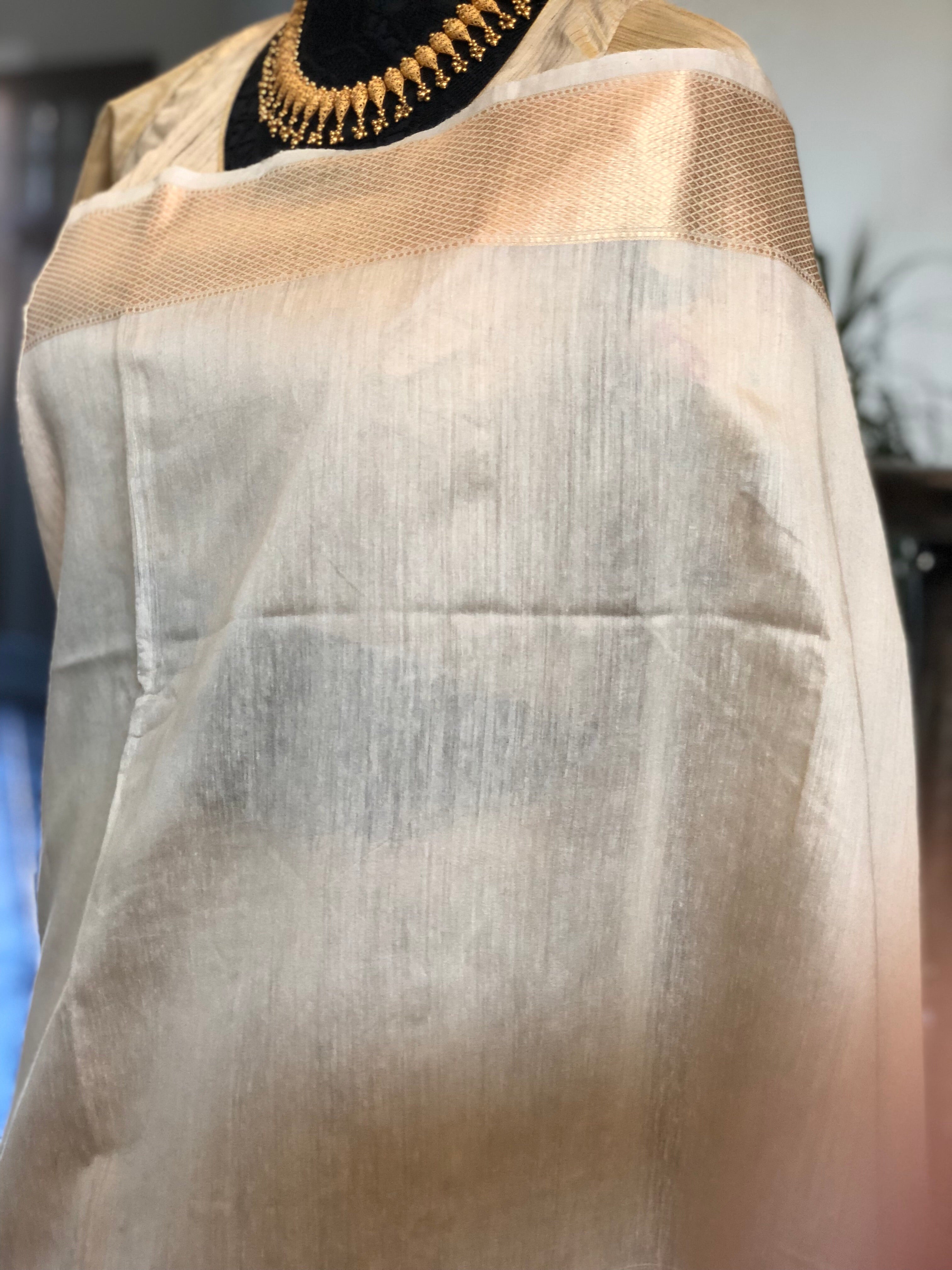 Designer Blouse - Raw Silk Beige Meenakari