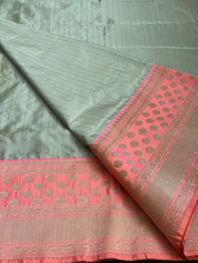 Katan Silk Banarasi - Gray Beige Pink