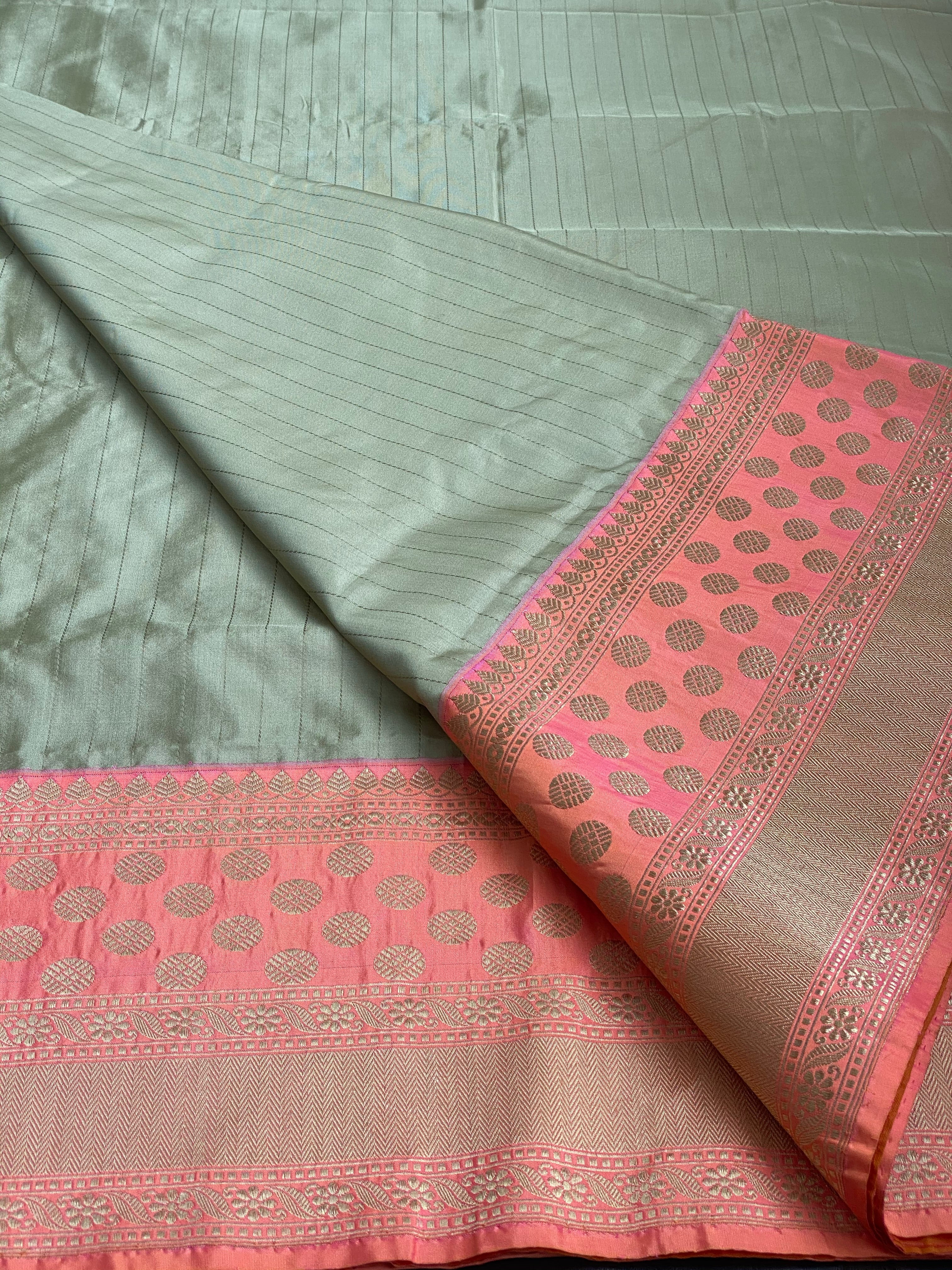 Katan Silk Banarasi - Gray Beige Pink