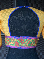 Designer Blouse - Yellow Blue Lining