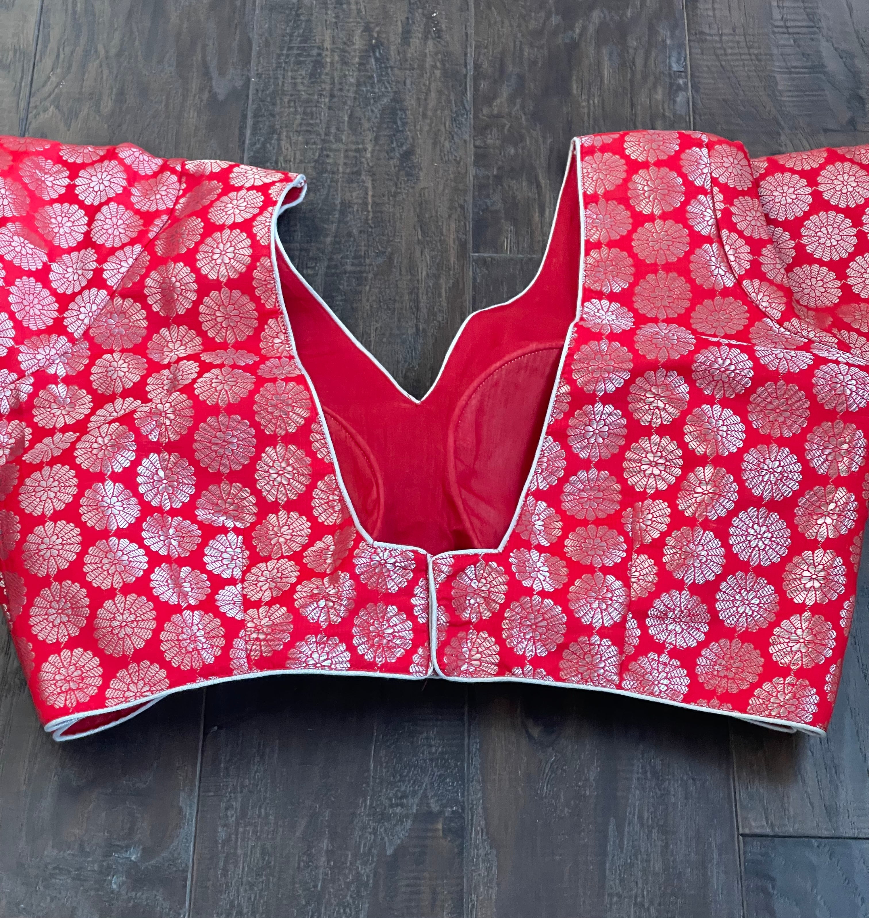 Designer Blouse - Red Silver Zari