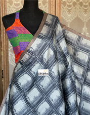 Pure Tussar Silk - Black Grey Printed