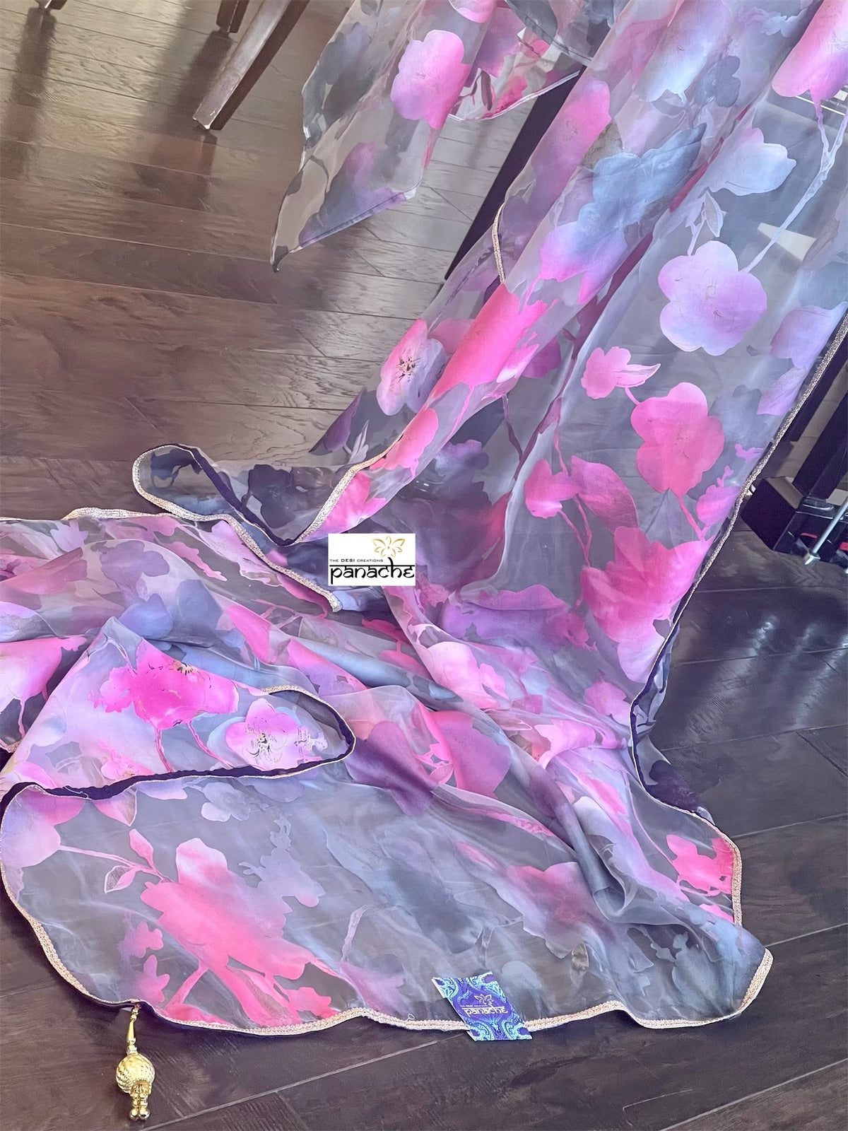 Designer Satin on Organza - Light Grey Pink