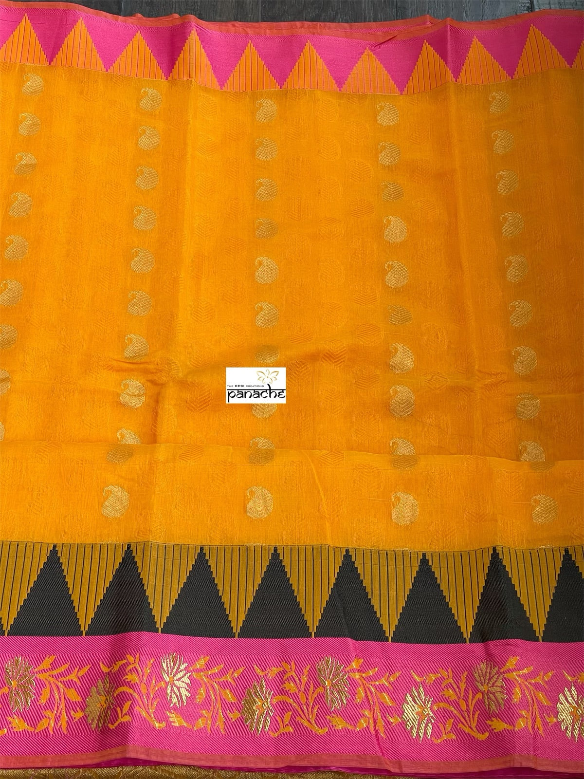 Cotton Silk - Orange Golden Zari