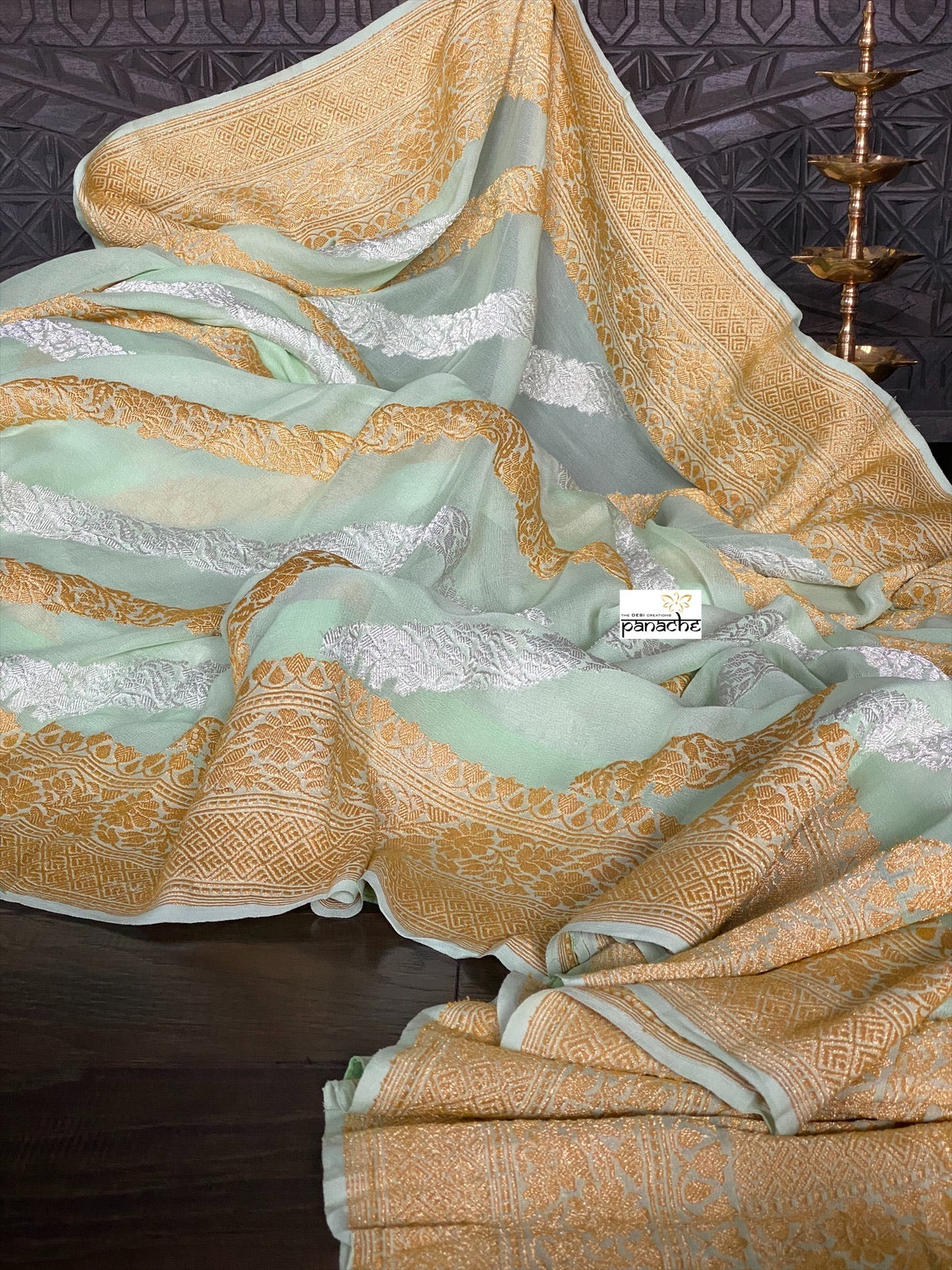 Pure Khaddi Georgette Banarasi - Light Mint Kadwa