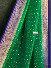 Pure Georgette Banarasi Dupatta - Green Purple Silver Zari