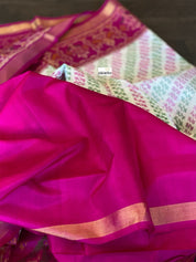 Pure Silk Ikat -  Offwhite Green Magenta