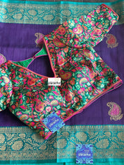 Tussar Silk Banarasi - Purple Firozi Meenakari