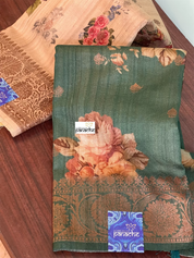 Pure Tussar Silk Banarasi - Green Floral