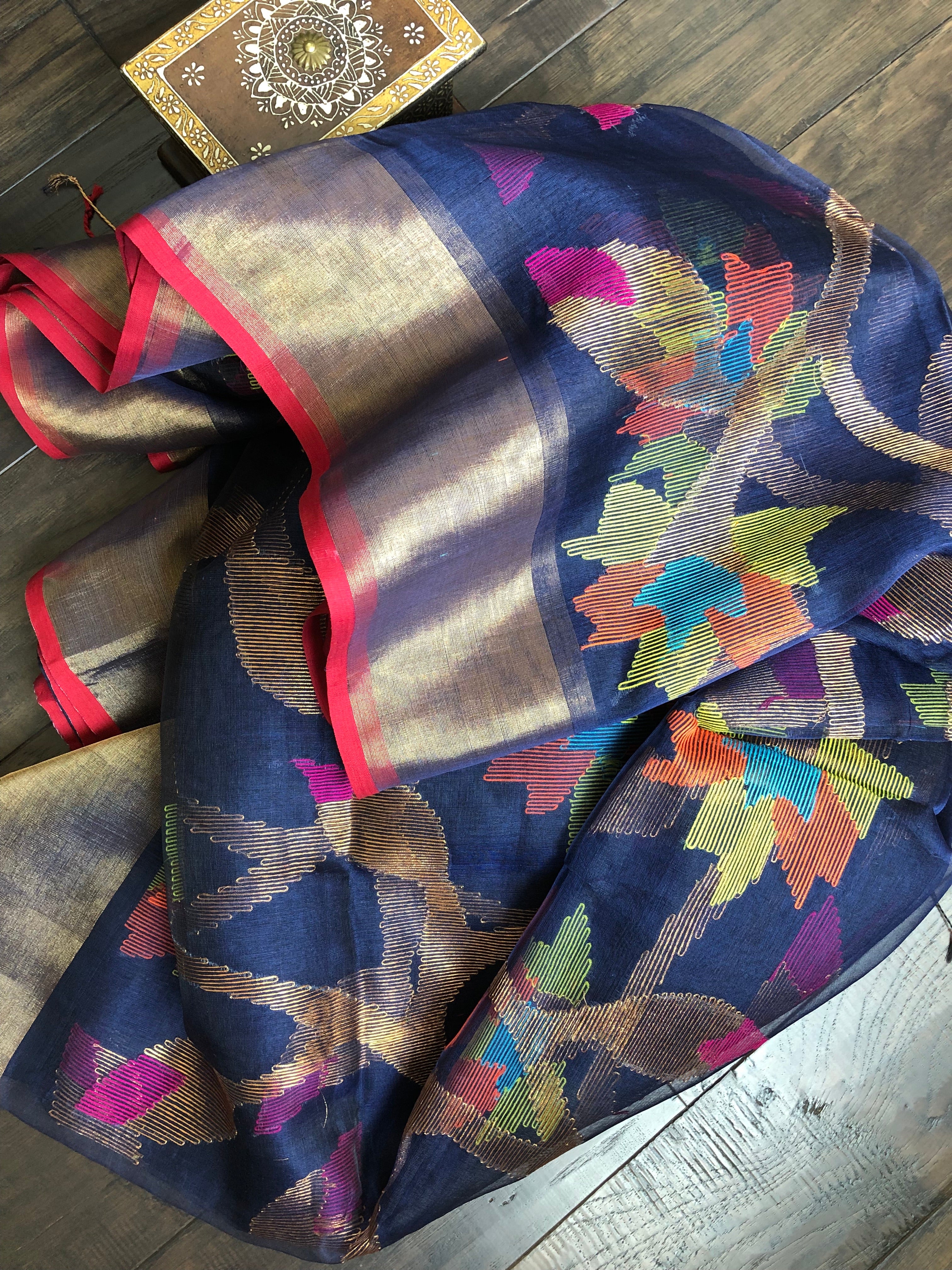 Designer Jamdaani- Blue Floral