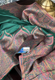 Muga Silk Pashmina Banarasi - Bottle Green Antique Golden Zari