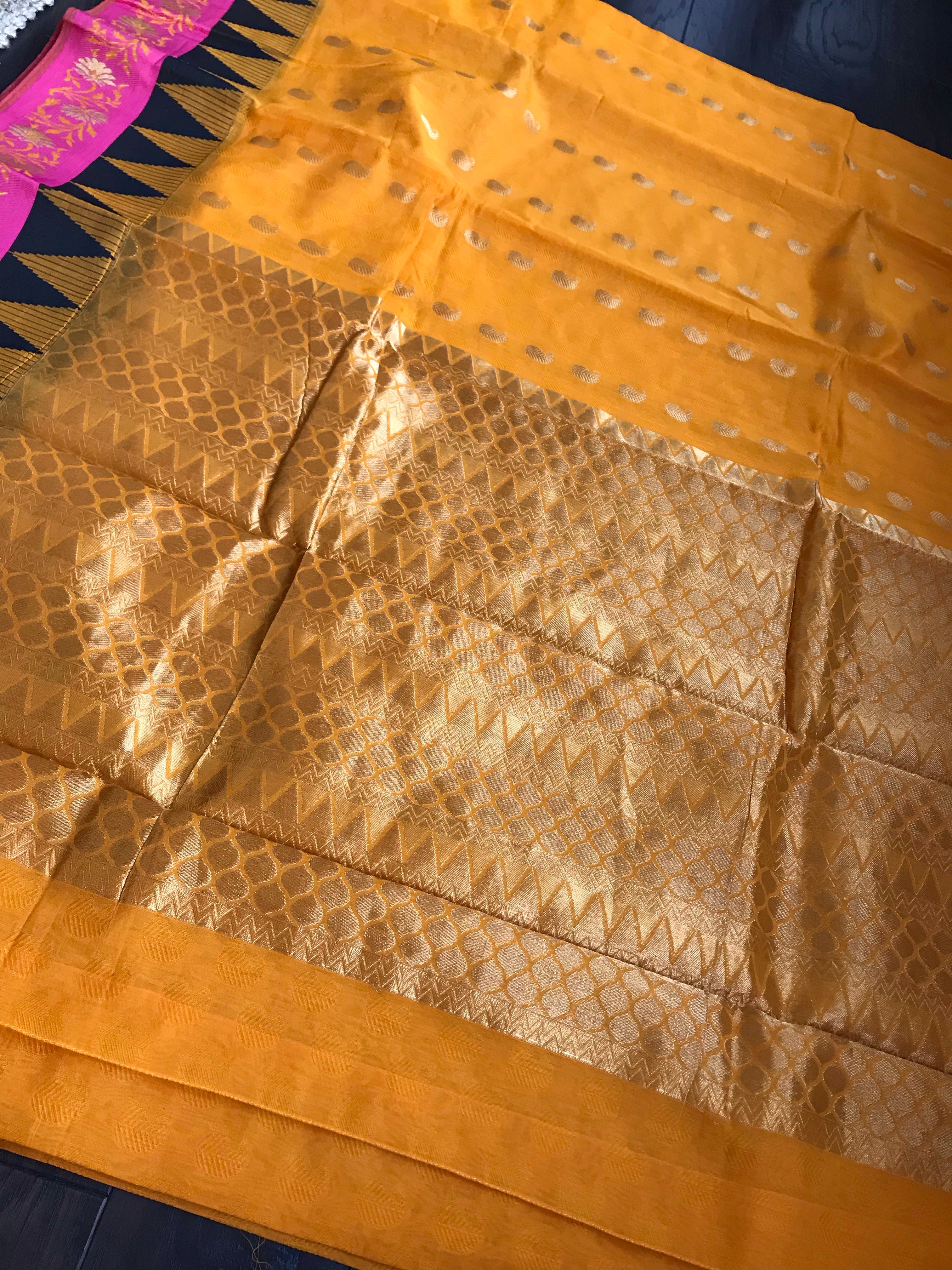 Cotton Silk - Orange Golden Zari