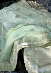 Designer Organza Banaras Saree - Pista Green