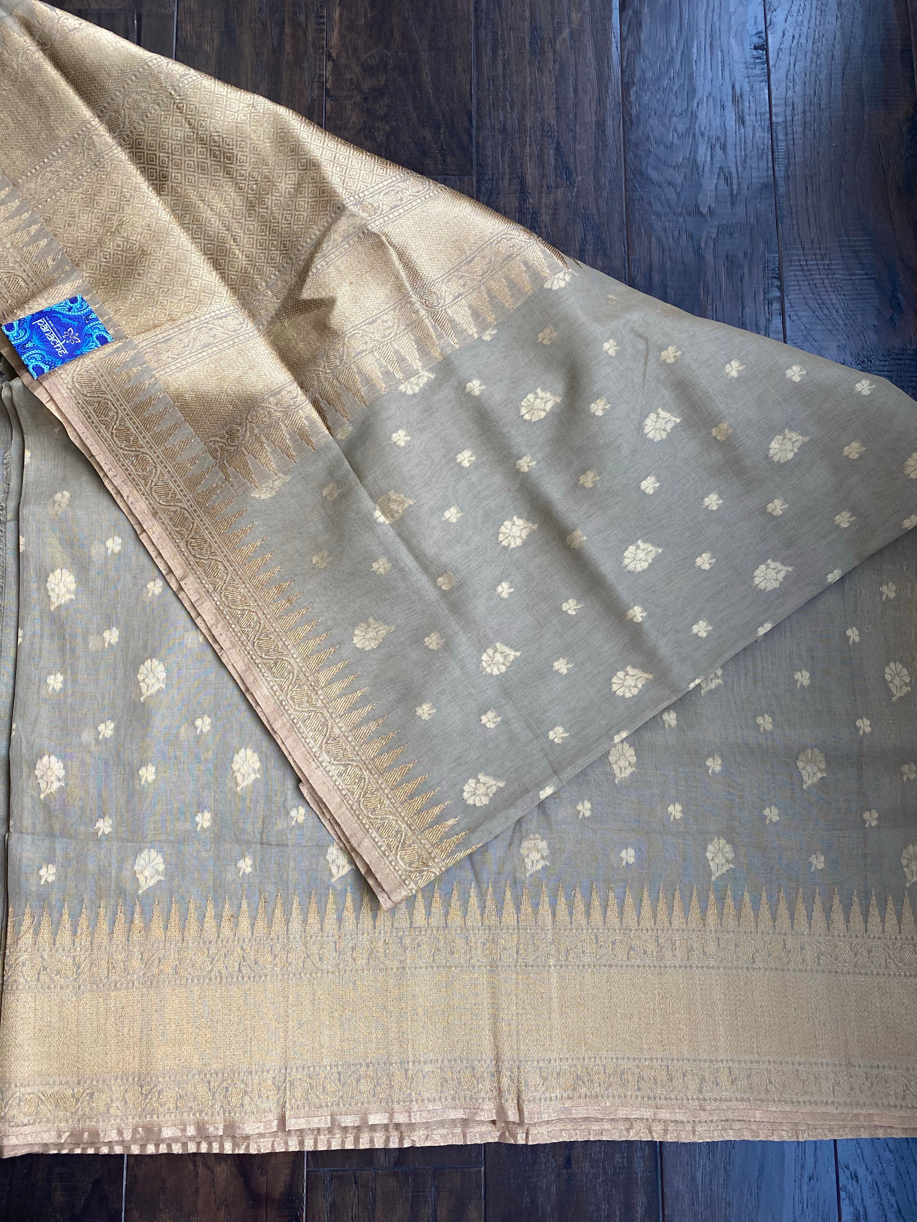 Malmal Cotton Banarasi - Beige Light Mocha Kadwa Zari Woven