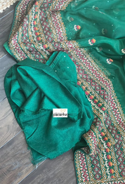 Designer Organza - Green Gujarati Stitch