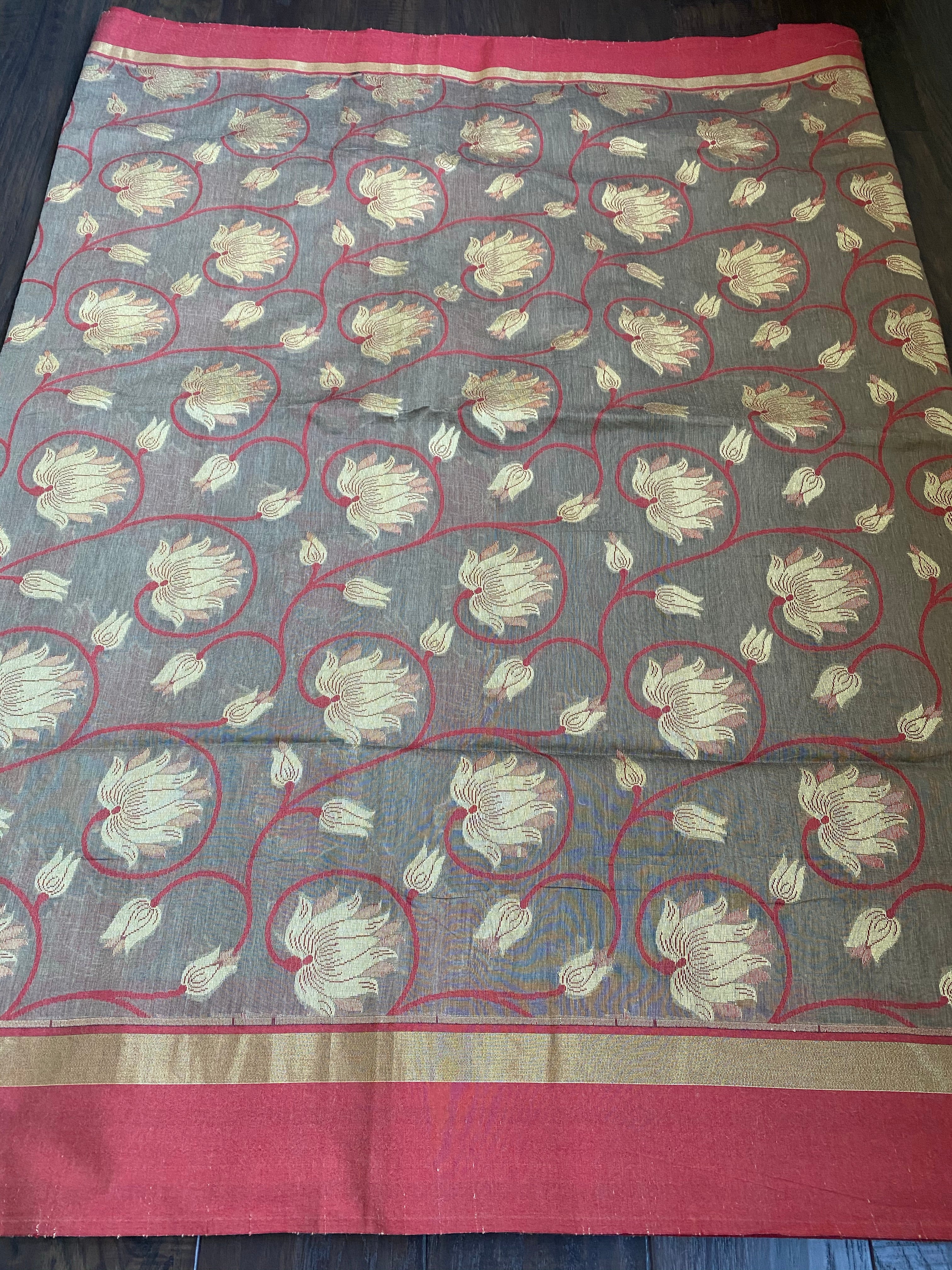 Cotton Silk Chanderi - Grey Brown Meenakari