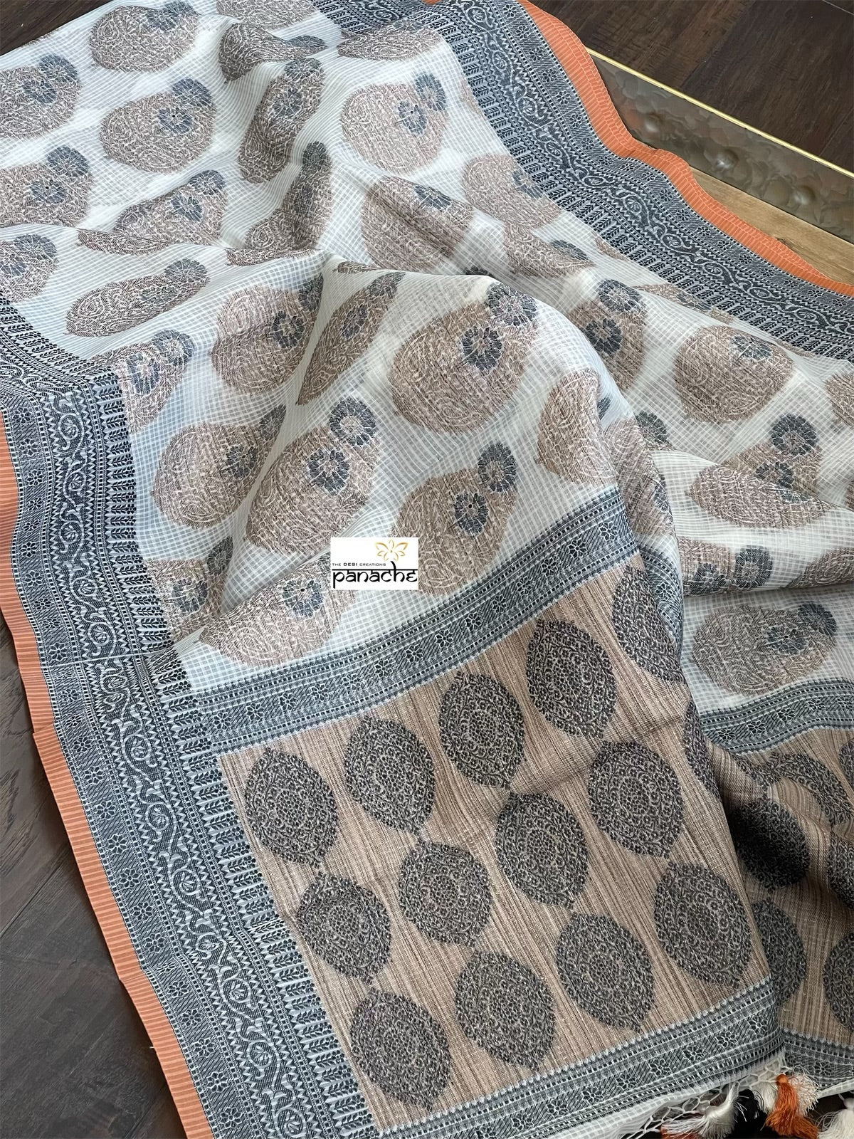 Cotton Silk Banaras Chanderi - Beige Black Woven