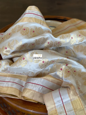 Pure Chanderi Pattu Silk - Off white Red Meenakari