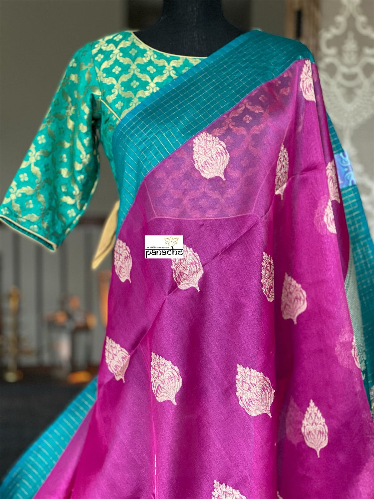 Designer Blouse - Sea Green Zari Jaal work