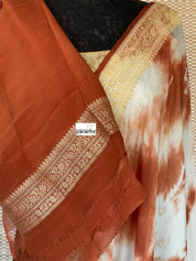 Khaddi Georgette Banarasi - Off-White Rust Brwon Tie-dye Khadhua Woven