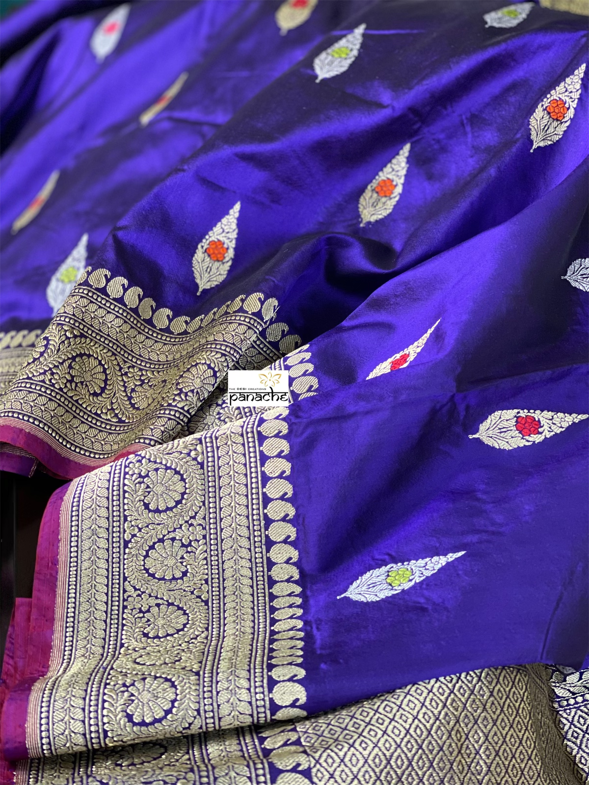 Pure Silk Banarasi - Purple Blue Kadwa