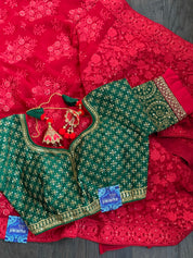 Designer Blouse - Green Red embroidered
