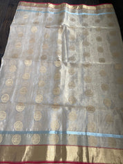 Tissue Chanderi Silk - Golden Beige Maroon