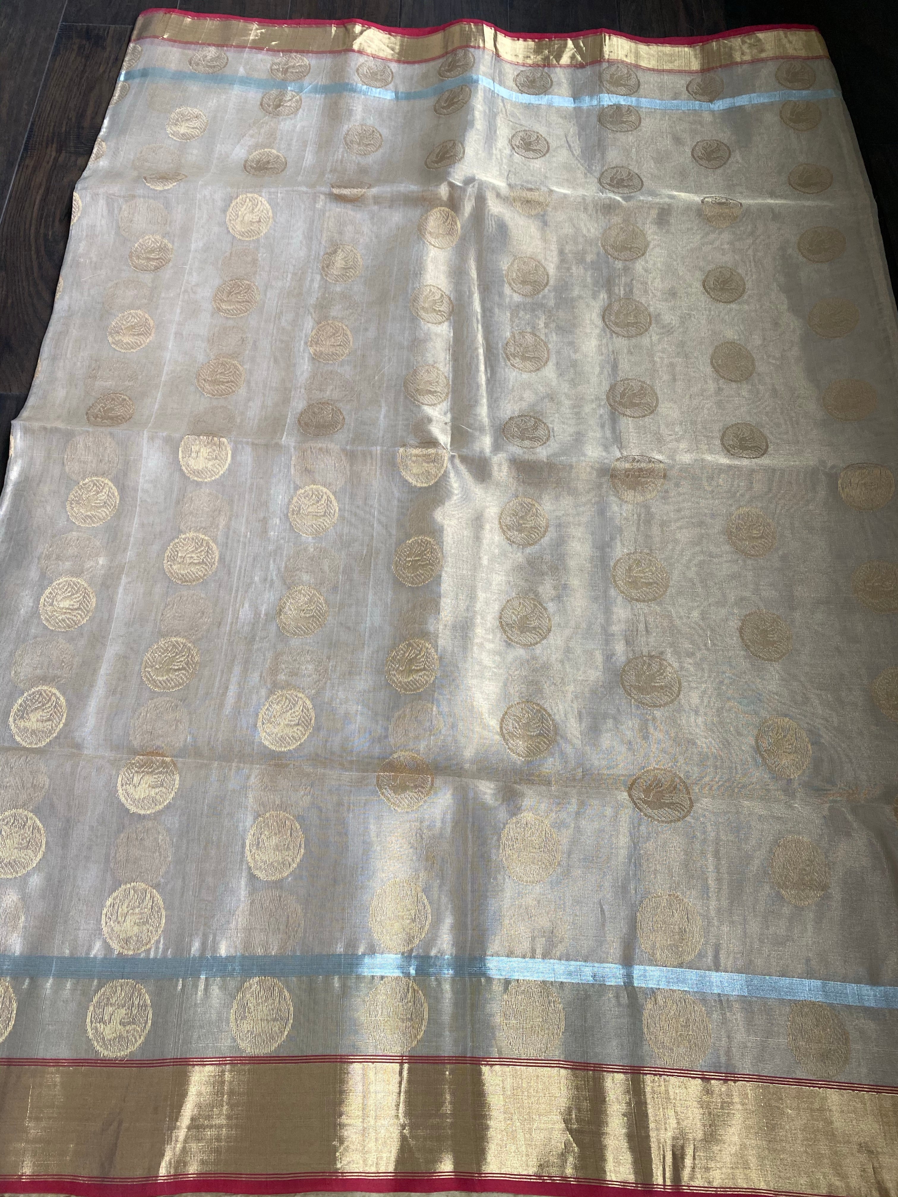 Tissue Chanderi Silk - Golden Beige Maroon