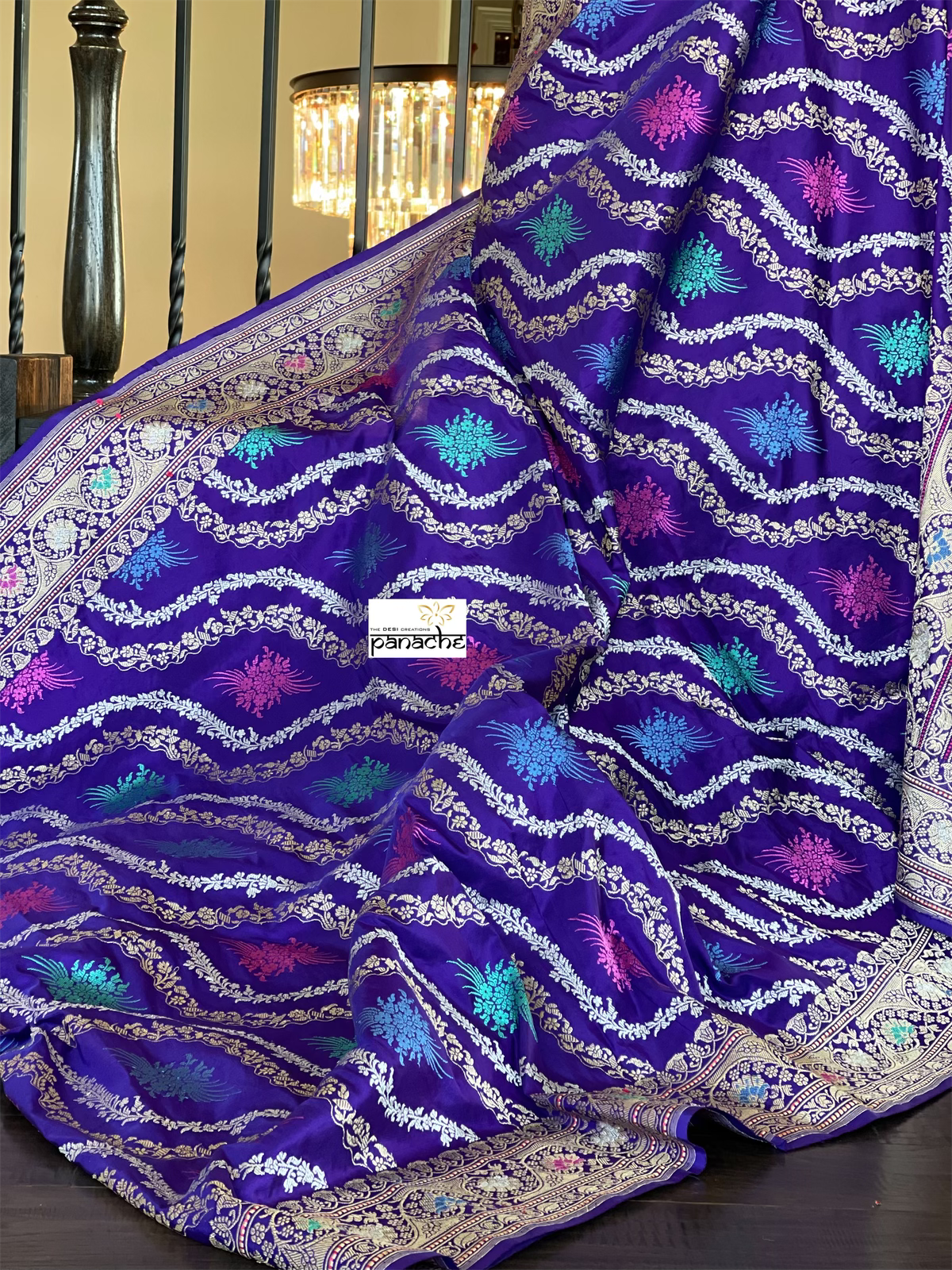 Pure Silk Kadwa Banarasi - Purple Multi Meenakari