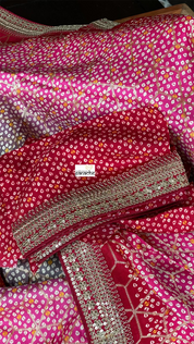 Designer Satin Silk - Grey Red Pink Shaded