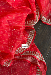 Designer Organza - Tomato Red Bandhej