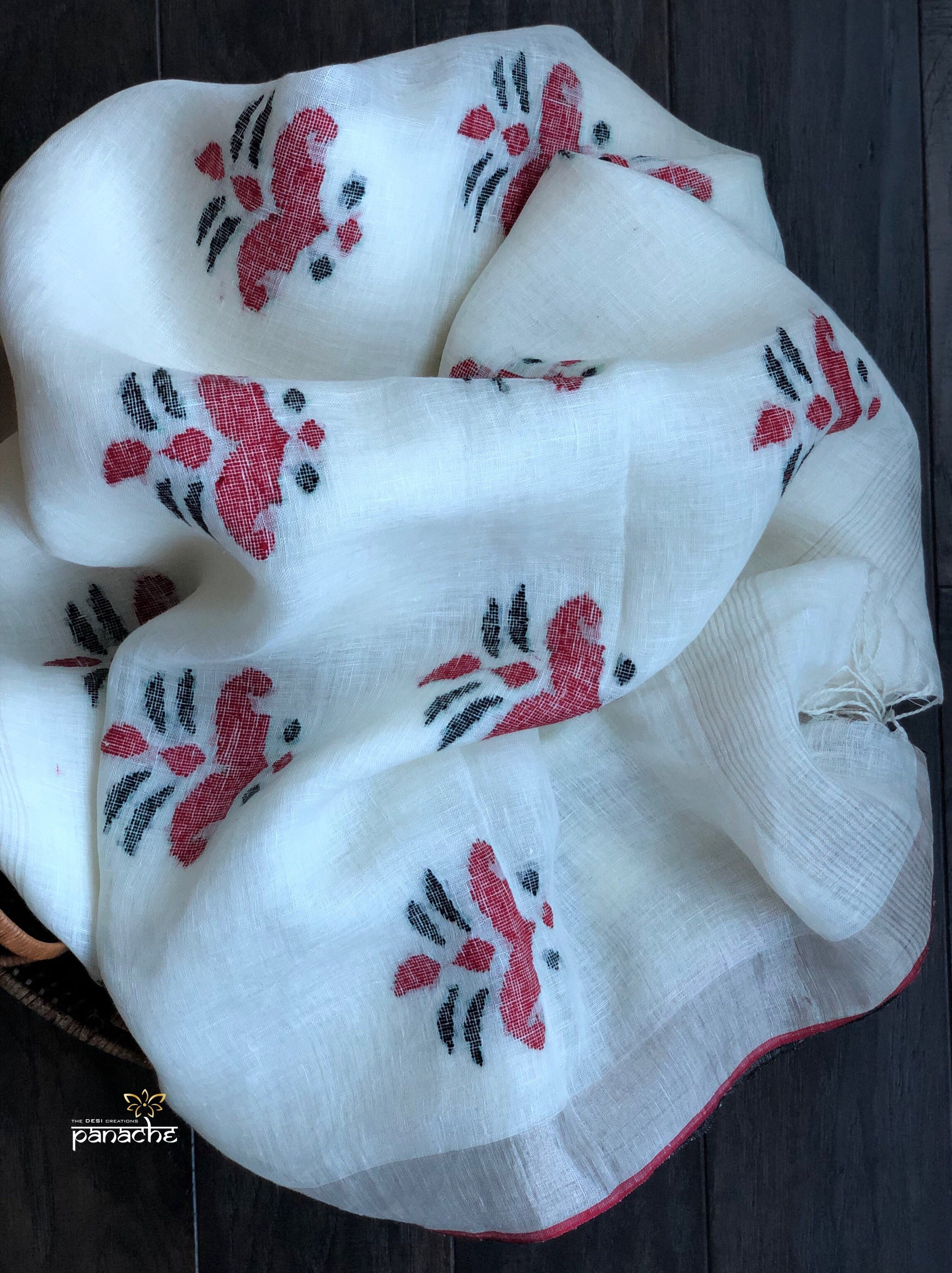 Linen Handloom Exclusive - Silver Zari White woven