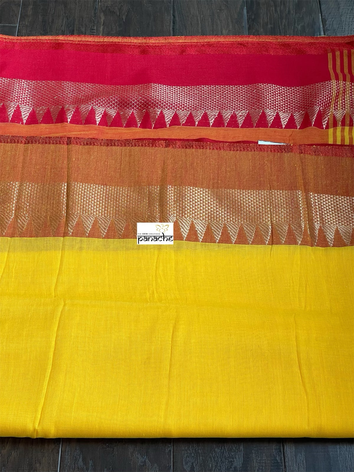 Soft Cotton Saree - Yellow Red Rust Woven