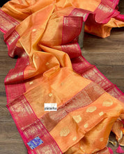 Tissue Chanderi Organza Silk - Dual Shaded Peach Orange Magenta