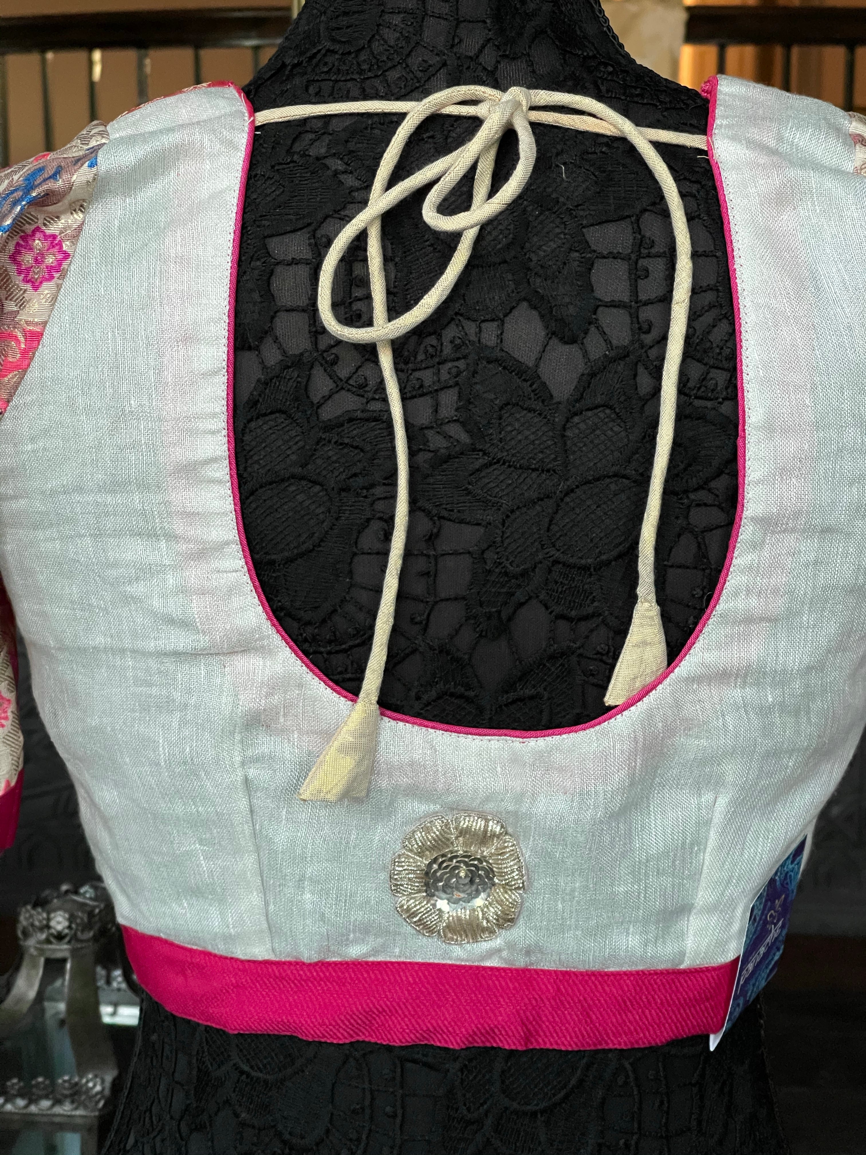 Designer Blouse - Offwhite Magenta