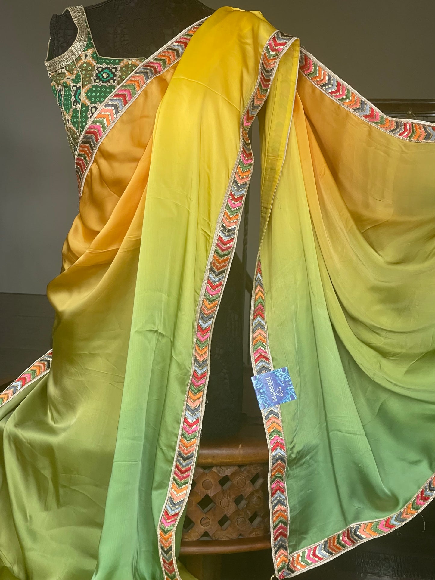 Designer Satin Silk - Yellow Green Shaded