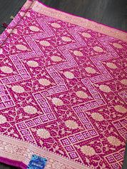 Bandhej Khaddi Georgette Banarasi - Magenta Pink