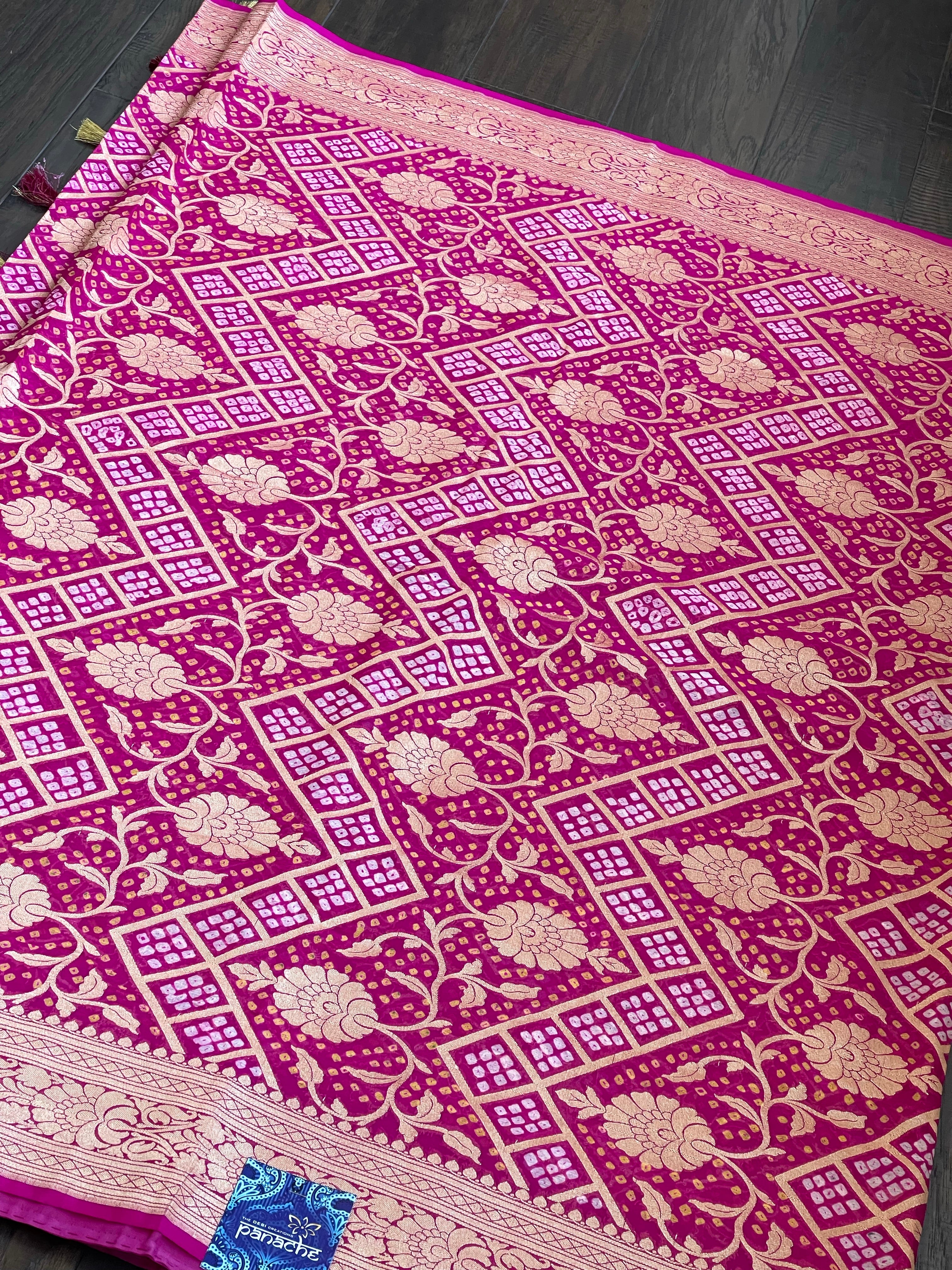 Bandhej Khaddi Georgette Banarasi - Magenta Pink