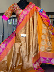 Pure Silk Brocade Banarasi - Mustard Yellow Kadwa Woven