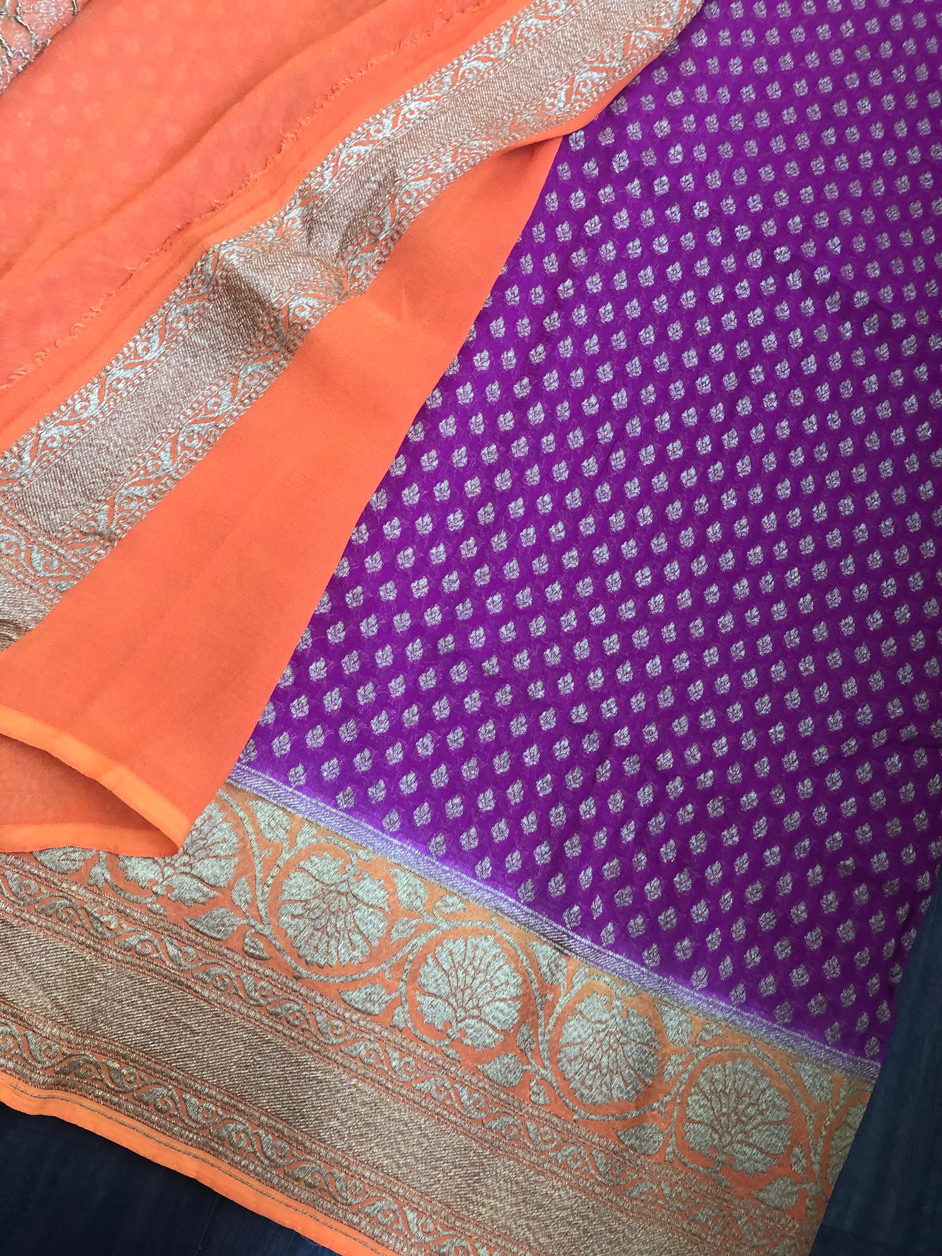 Khaddi Georgette Banarasi - Magenta Orange