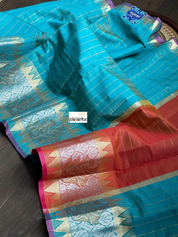 Soft South Silk - Firozi Blue Zari Checkered