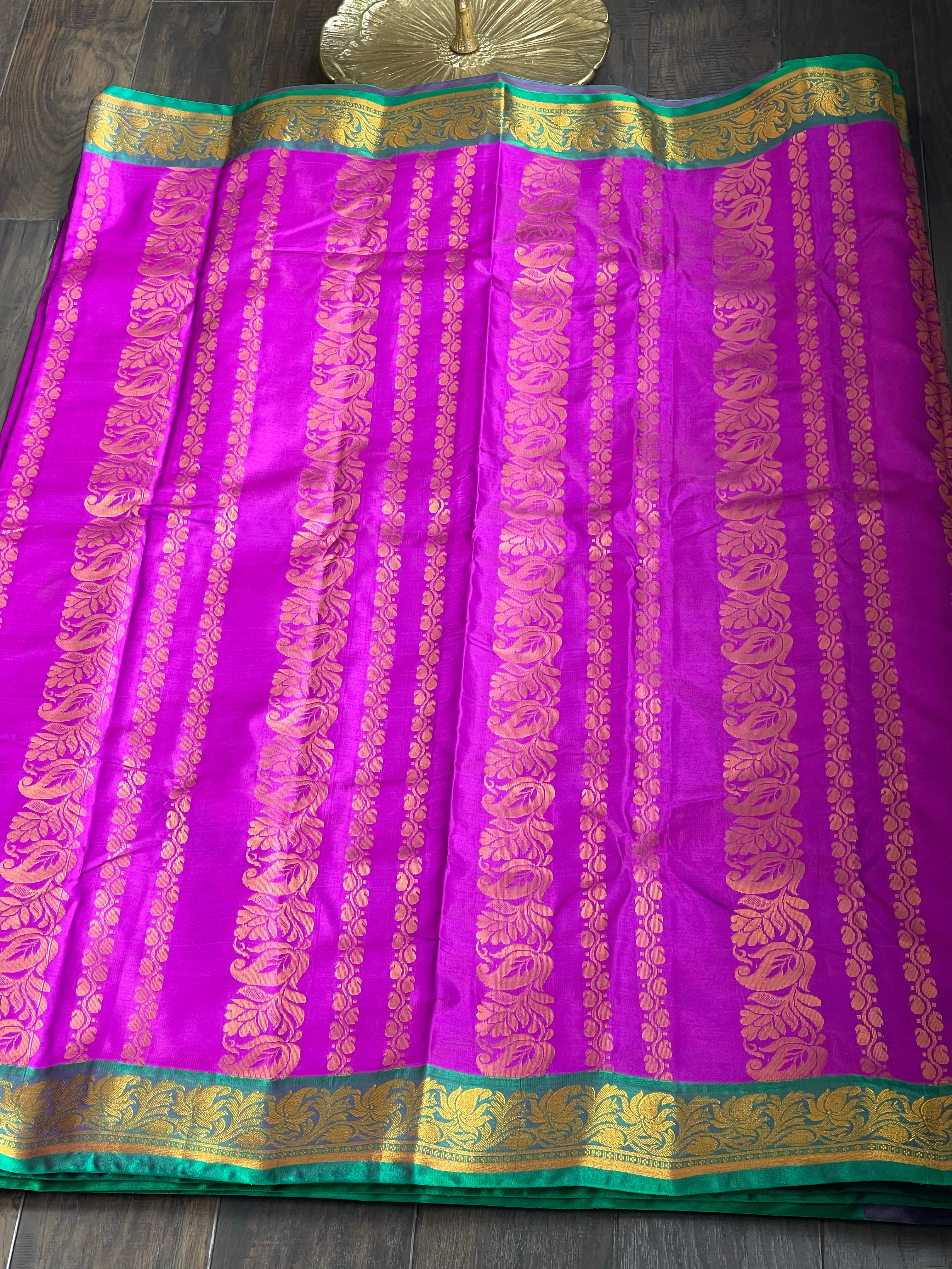 Soft Silk Kanjivaram - Magenta Purple Green