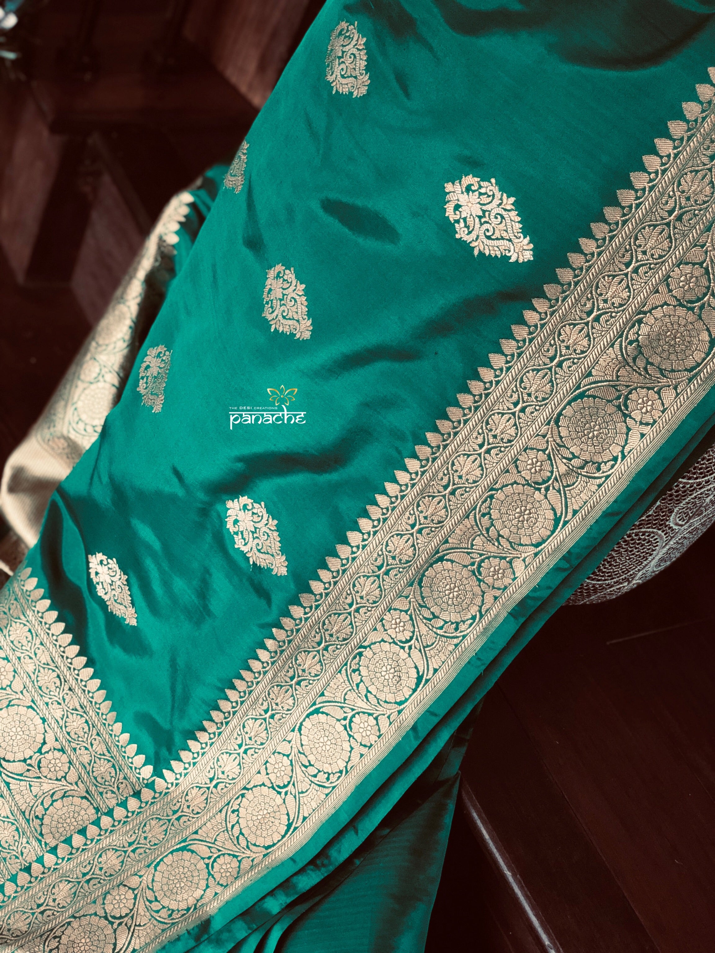 Pure Katan Silk Banarasi - Green Antique Zari