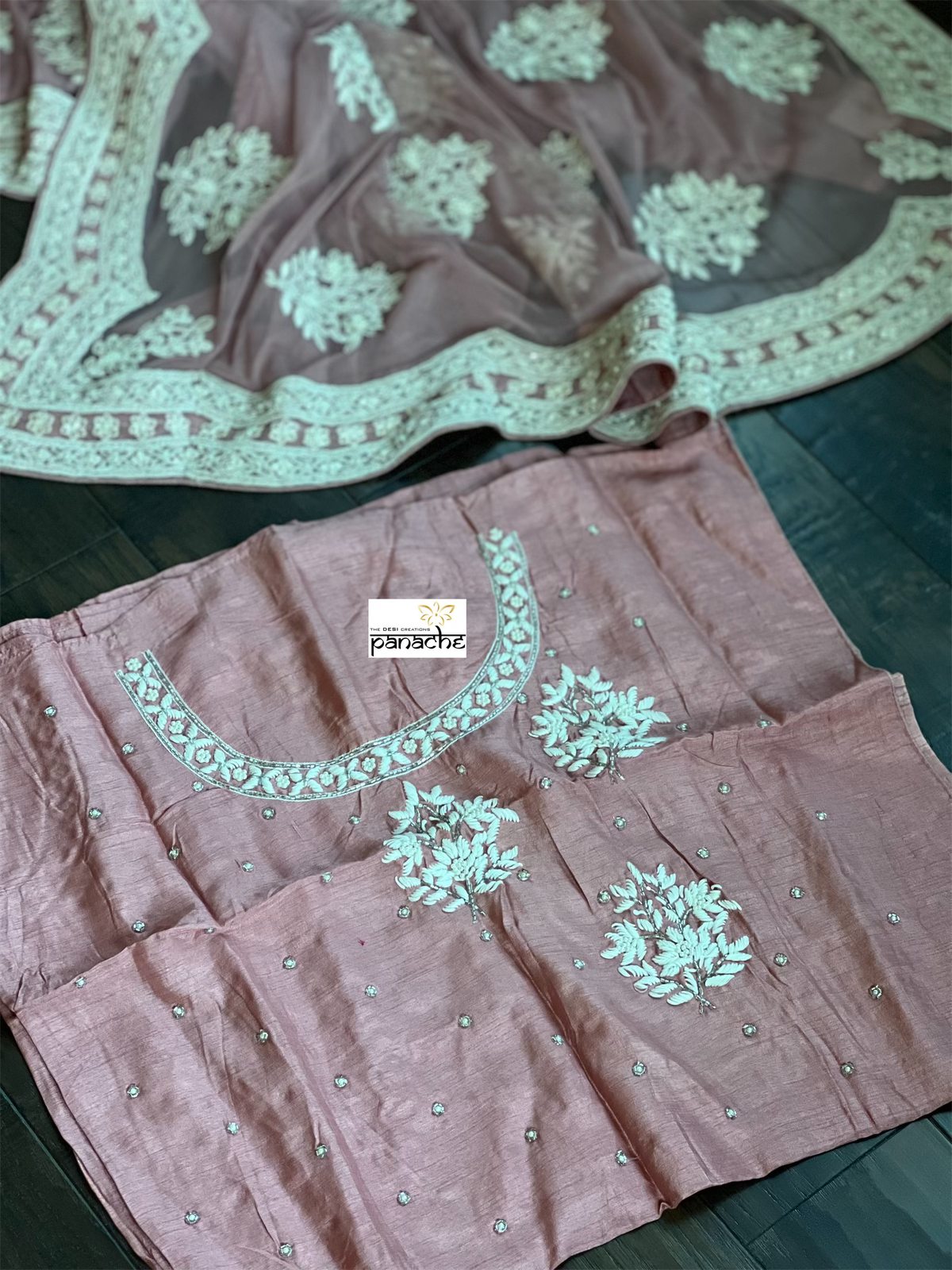 Designer Pure Net Embroidered - Dusty Pink