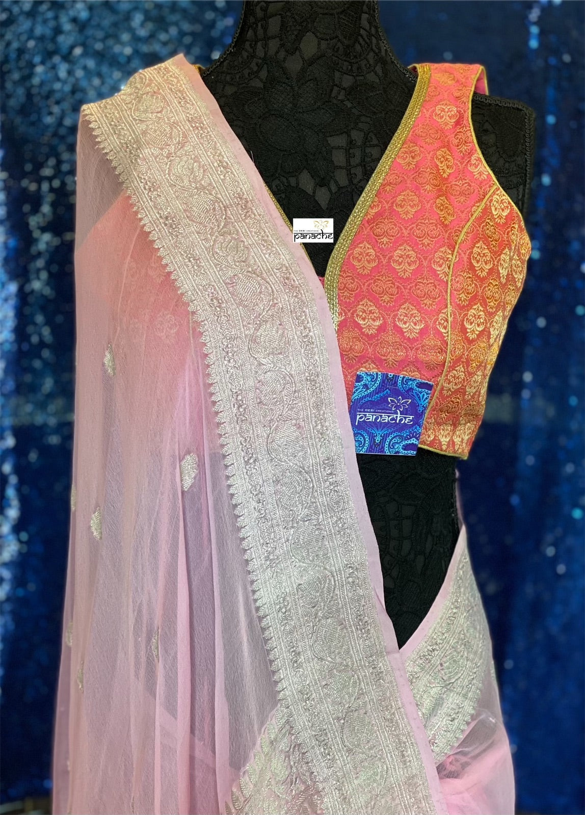 Khaddi Chiffon Banarasi - Light Pink Silver Zari