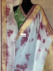 Khaddi Georgette Banarasi - Off-White Wine Purple Tie-dye Khadhua Woven