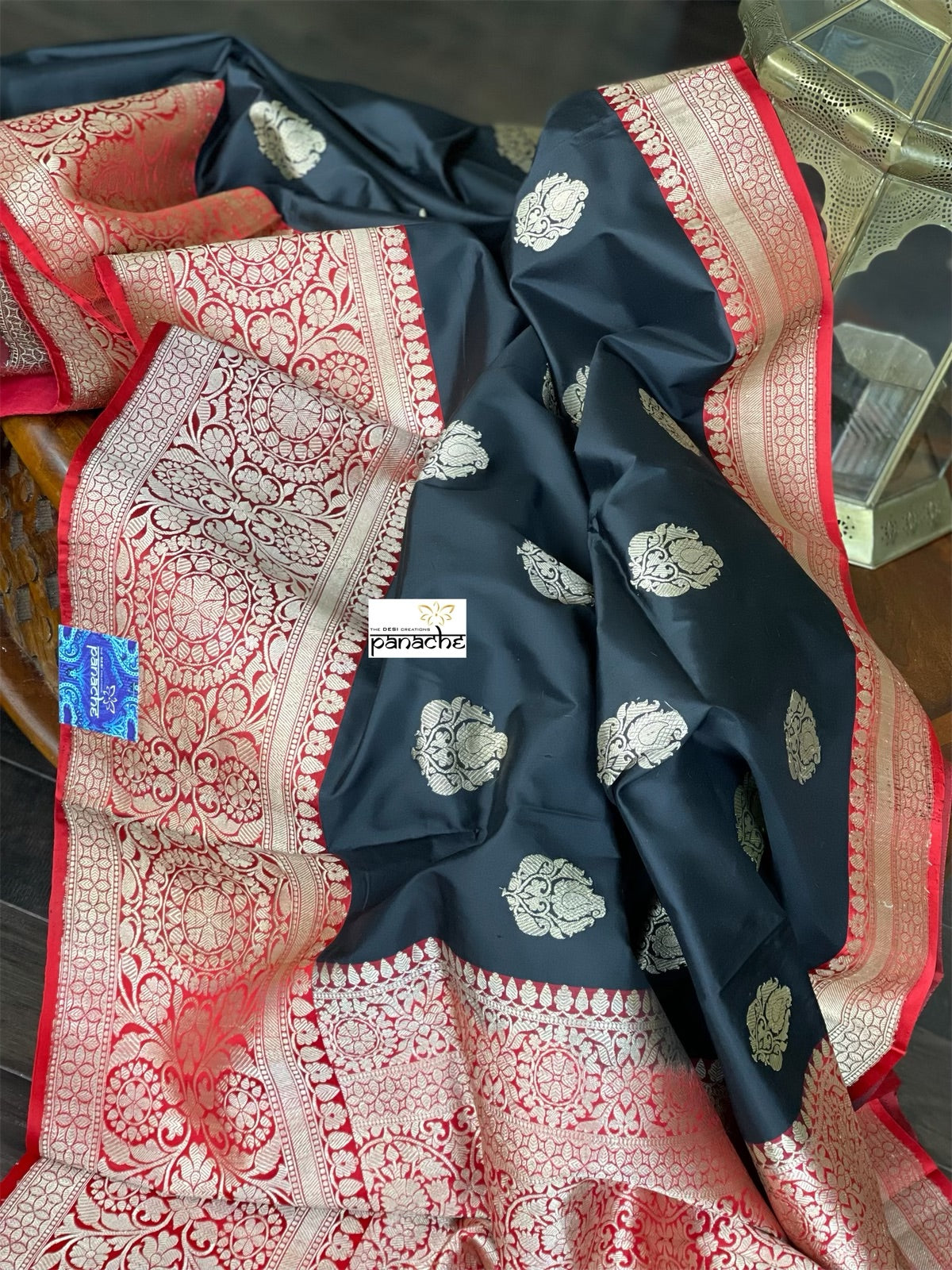 Katan Silk Banarasi - Black Red